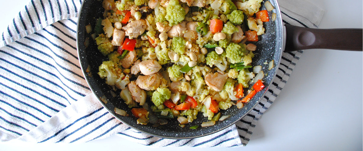 Chicken, romanesco and cashew stir fry